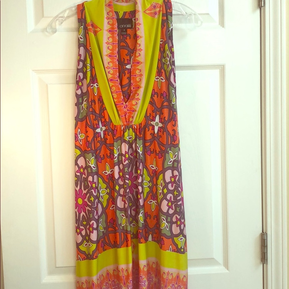 ANALILI Sleeveless Multicolor Halter V-Neck Dress Size M